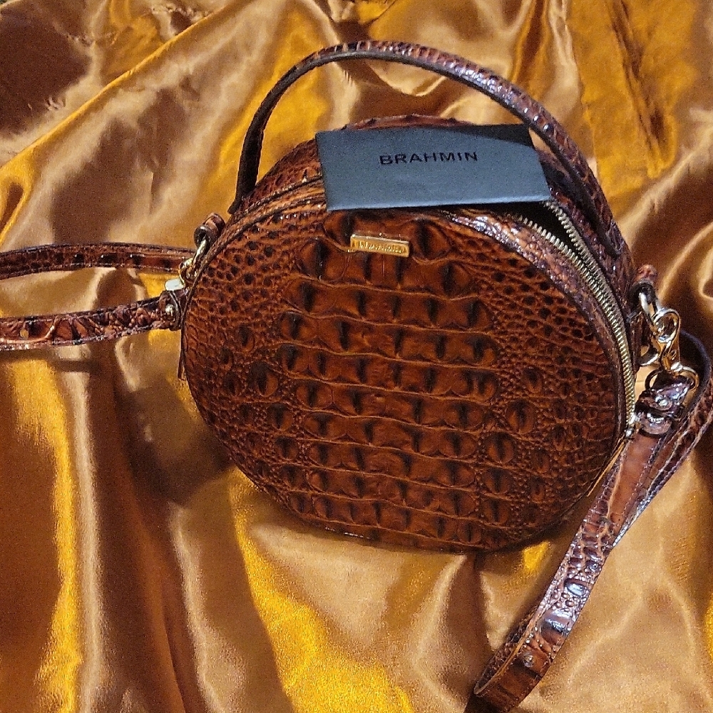 Brahmin Brown Crocodile Embossed Crossbody Bag